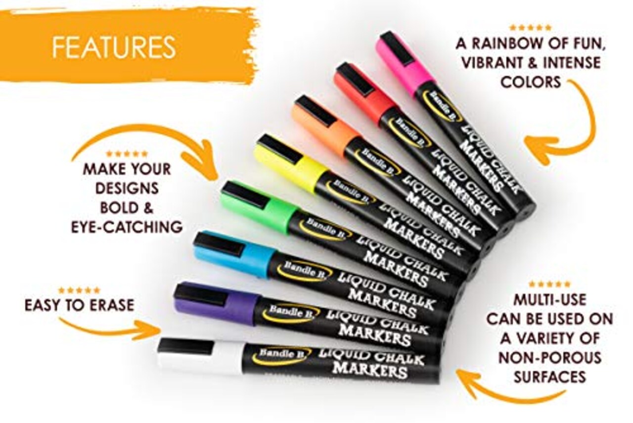 Chalk Markers - 8 Vibrant Erasable Non-Toxic Water-Based Markers with Reversible Tips, For Kids & Adults, Ideal for Glass or Chalkboards, Businesses, Restaurants, Liquid Chalk (6mm)